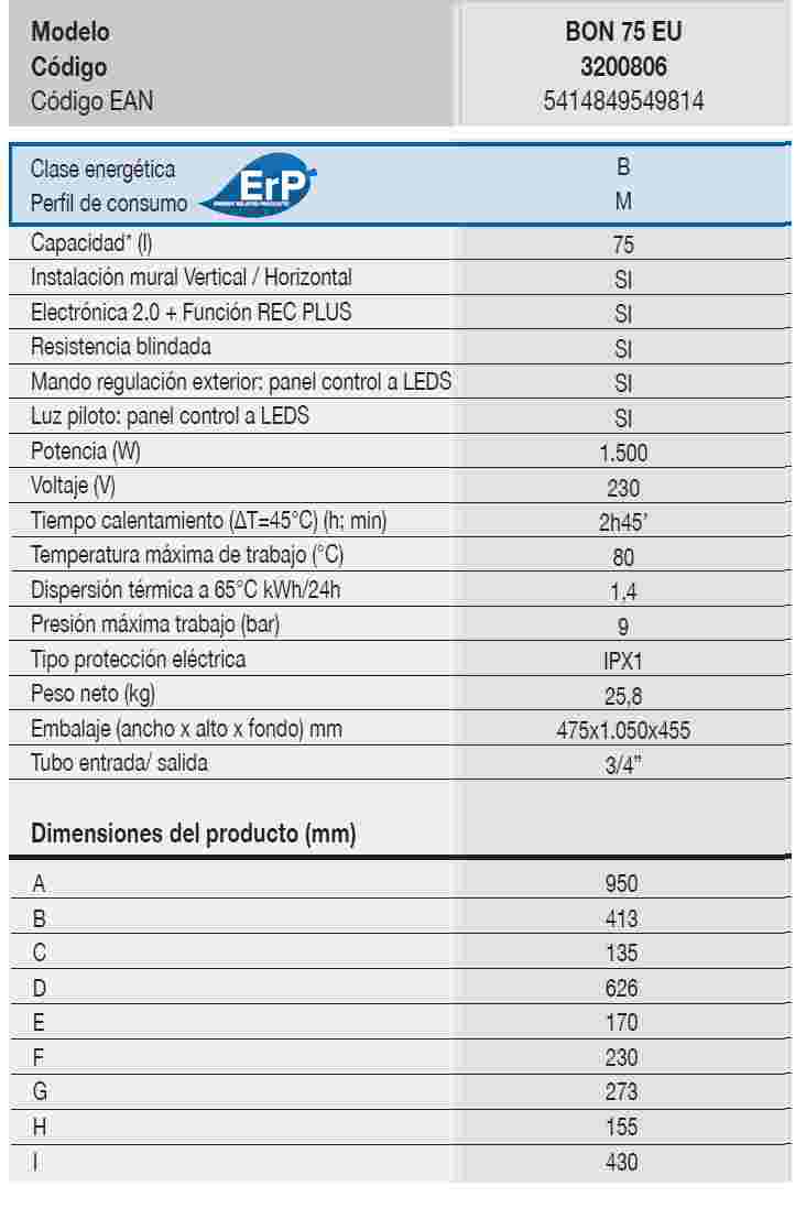 TERMO ELECTRICO 75 litros FLECK BON75